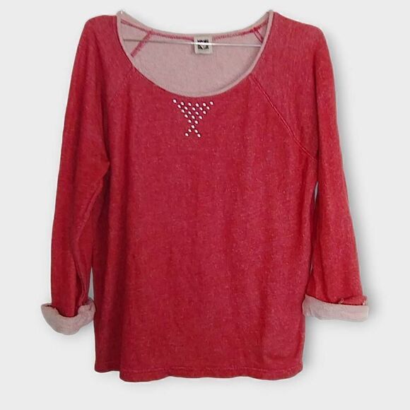 Anne Klein Top Shirt Womens Sz XLarge Red Silver Studs Pullover Sweatshirt - Picture 2 of 10